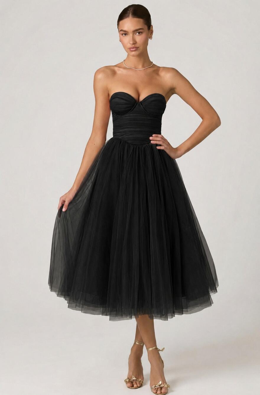 Oh Polly Cindy Tulle Corset Midmaxi Dress Black Size 8 New